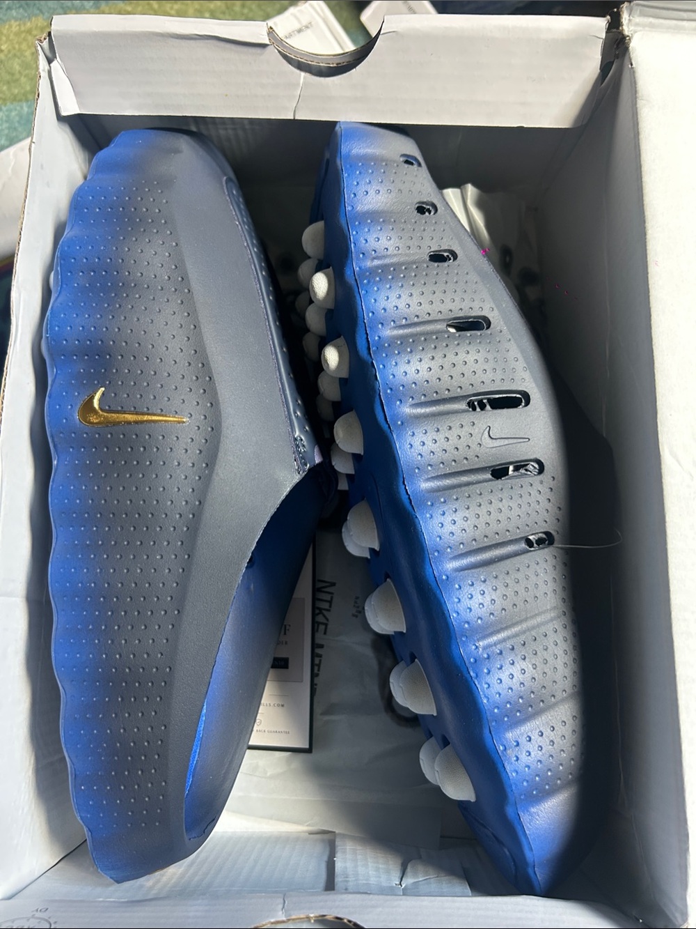 Nike Men's Blue and Gold Slides